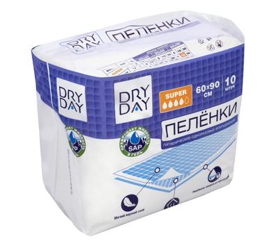 Пелёнки одноразовые "DryDay. Super" (10 шт.; 600 х 900 мм) (10325000)